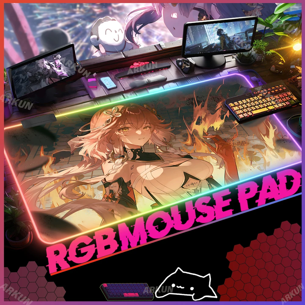 

Popular Wuthering Waves XXL RGB Gaming Mouse Pad Kawaii Changli Desk Mat HD Gamer Accessories Large LED Light Pad Computer Mat