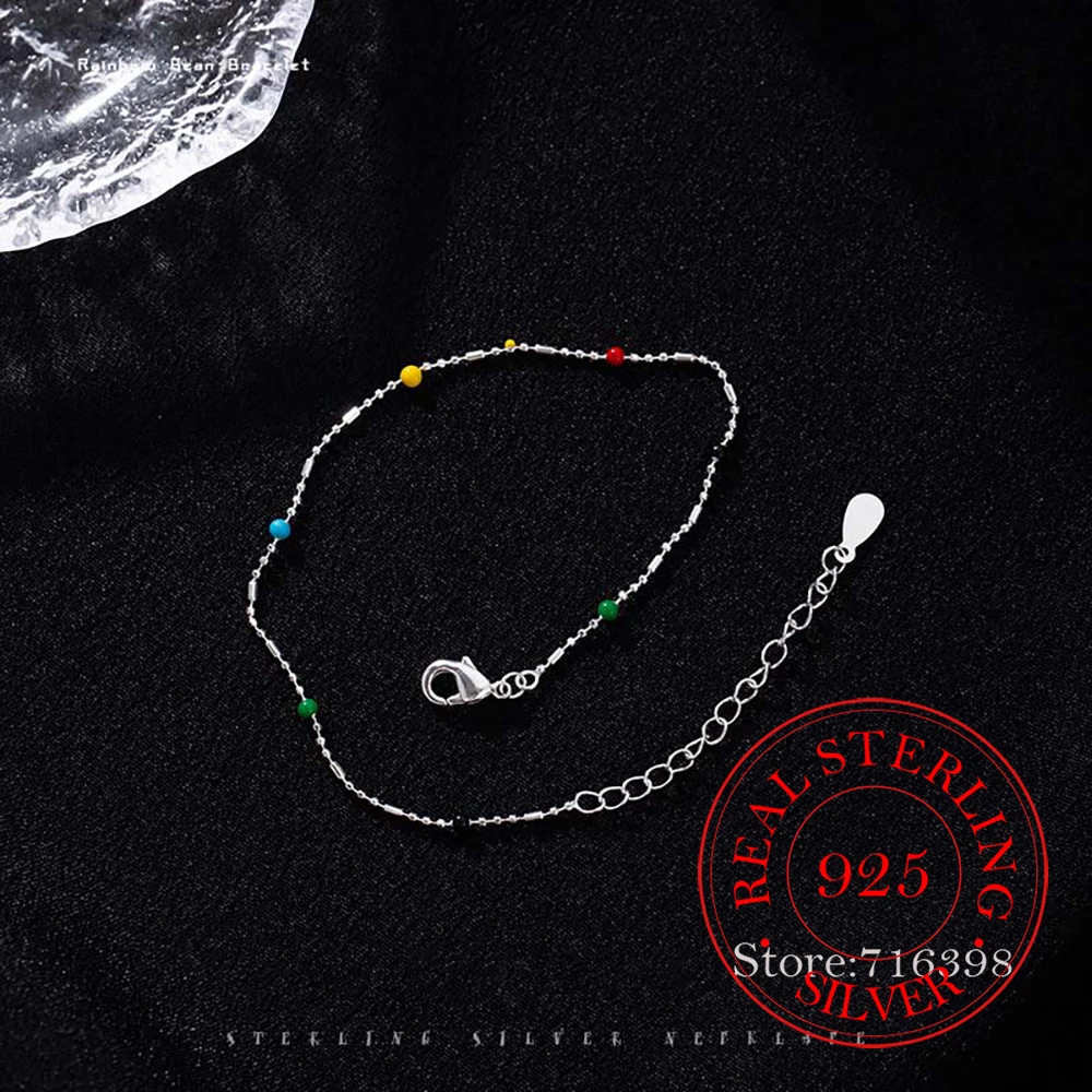 Genuine 925 Sterling Silver Rainbow Bean Bracelet for Women Kid Girls Silver 925 Charm Bracelets Jewelry pulsera hombre