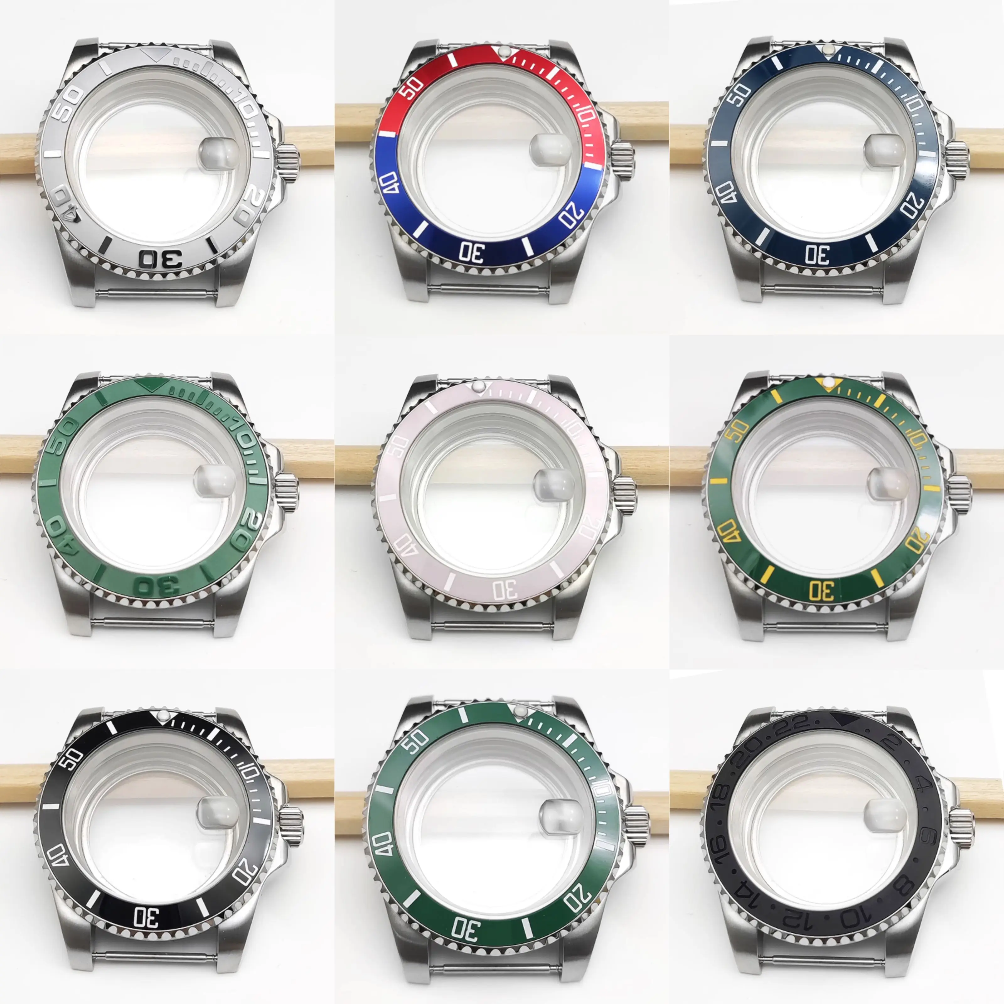 40mm Retro Watch  Case+Strap Fit NH35/36 8215 Automatic Movement 28.5mm Dial Watch Parts Transparent Back