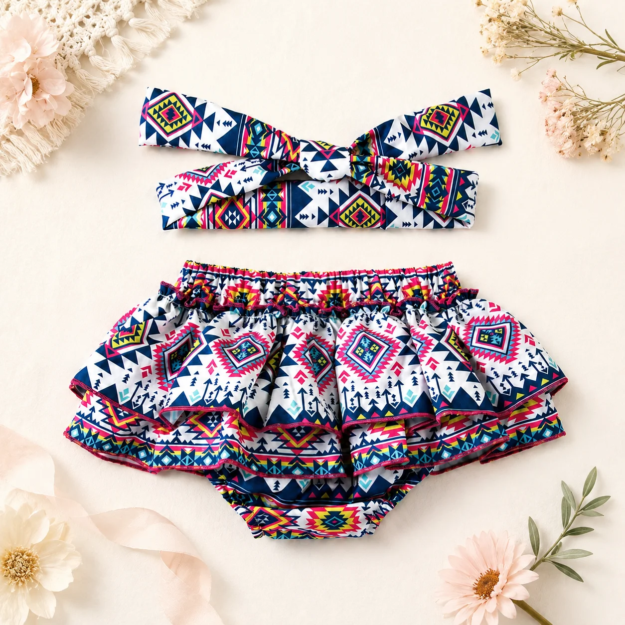 Boho Baby Girl Bloomers Headband Ruffle Diaper Cover Floral Cake Smash Outfit Summer Photo Shoot Clothes Toddler Birthday Outfit