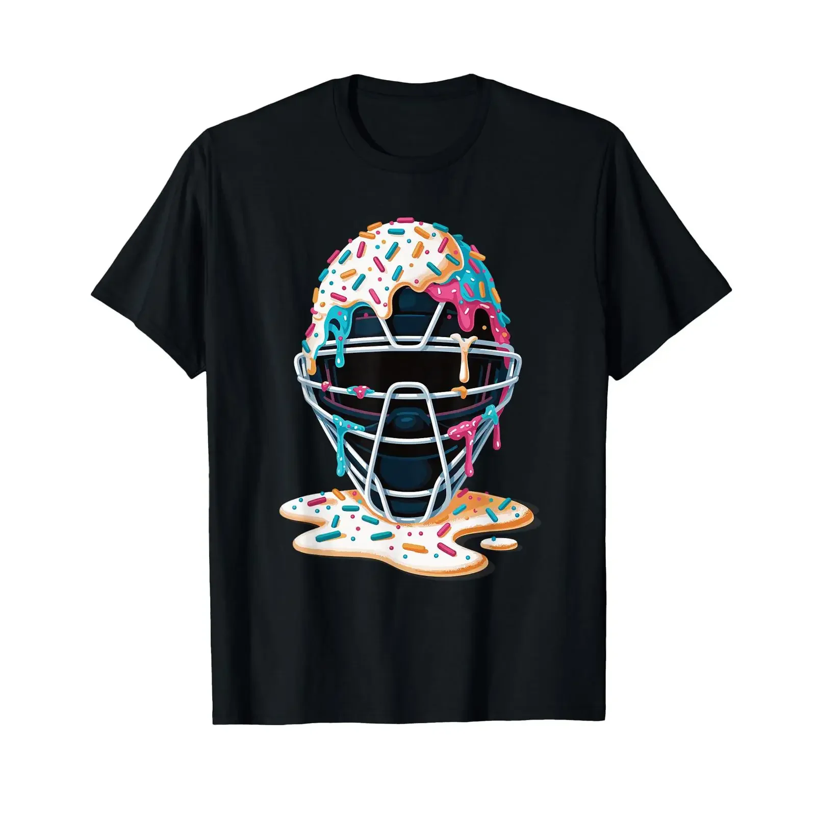 Baseball Catcher Mask Ice Cream Dripping Fan Boys T Shirt vintage Washed Stretched Versatile Breathable homme Unisex