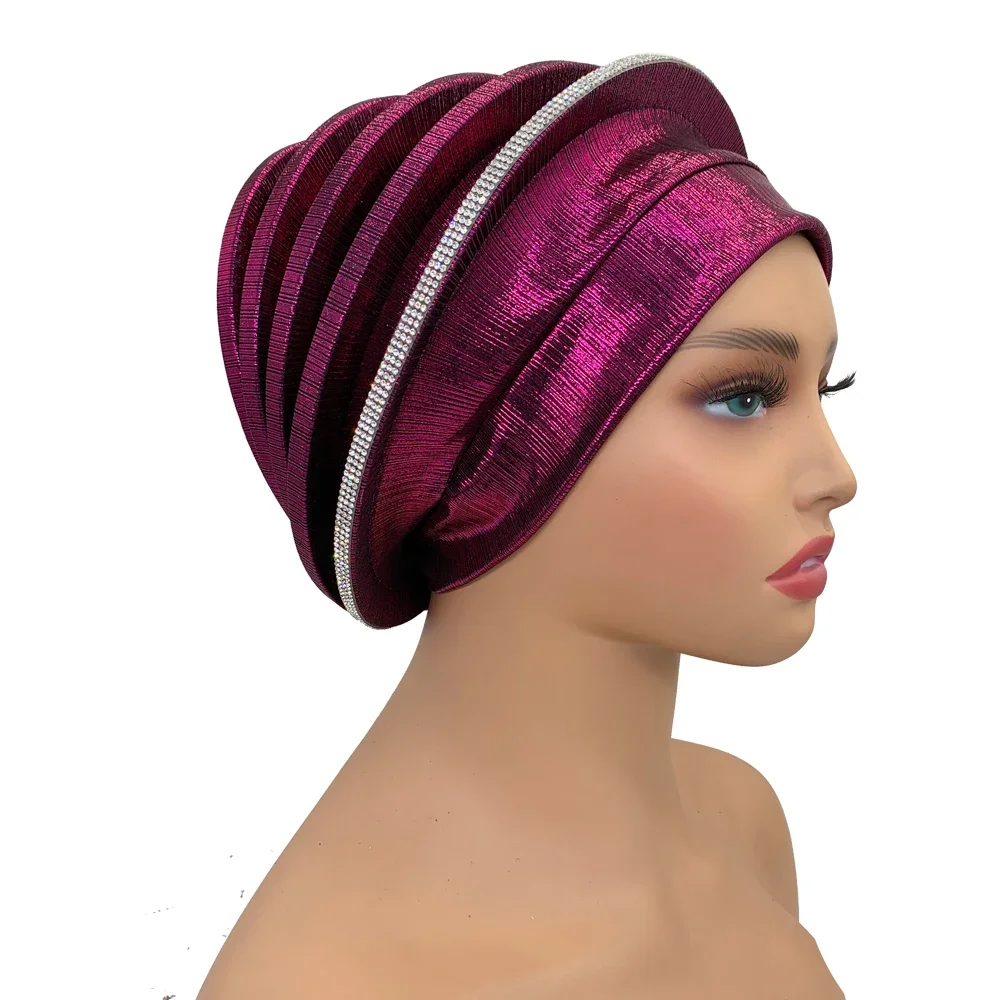 Afrcian Lady Head Wraps Female Berets Turban Nigeria Headpiece Wedding Party Gele Elegant Diamonds Spiral Beret for Women