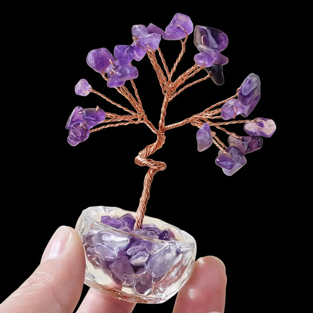 

Crystal Money Tree Natural Stone Healing Quartz Gemstones Copper Wire Wrapped Plant Crafts Lucky Gift Feng Shui Home Decoration