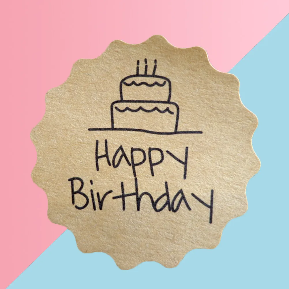120Pcs Birthday Stickers Round Brown Kraft Enclosure Cards Happy Printed One Side Blank Other Clothing Jewelry
