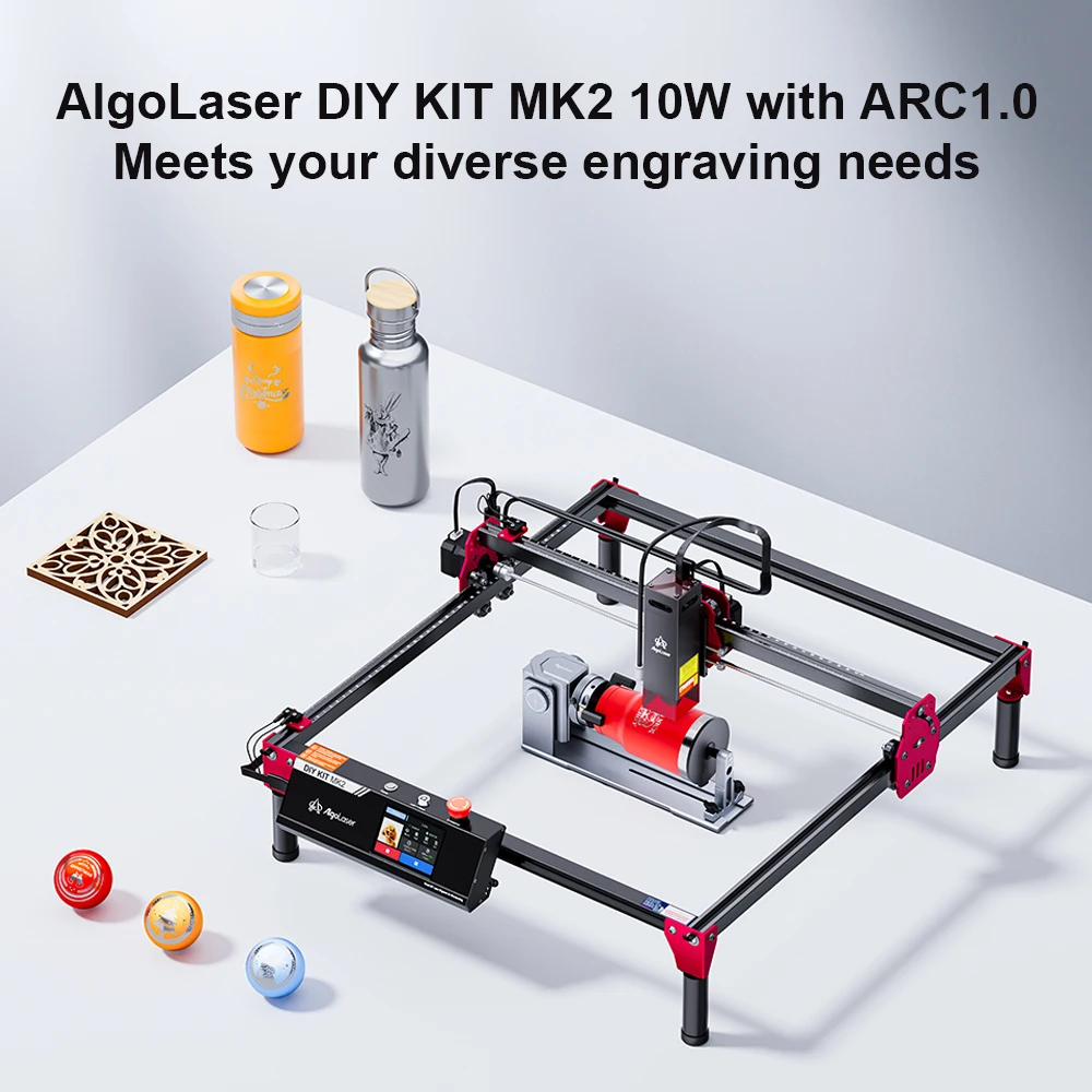 AlgoLaser 10W Output Power 3.5” Color Touch Screen, App Offline Control, DIY Engraver Tool with Rotary for Tumblers Glass Cups