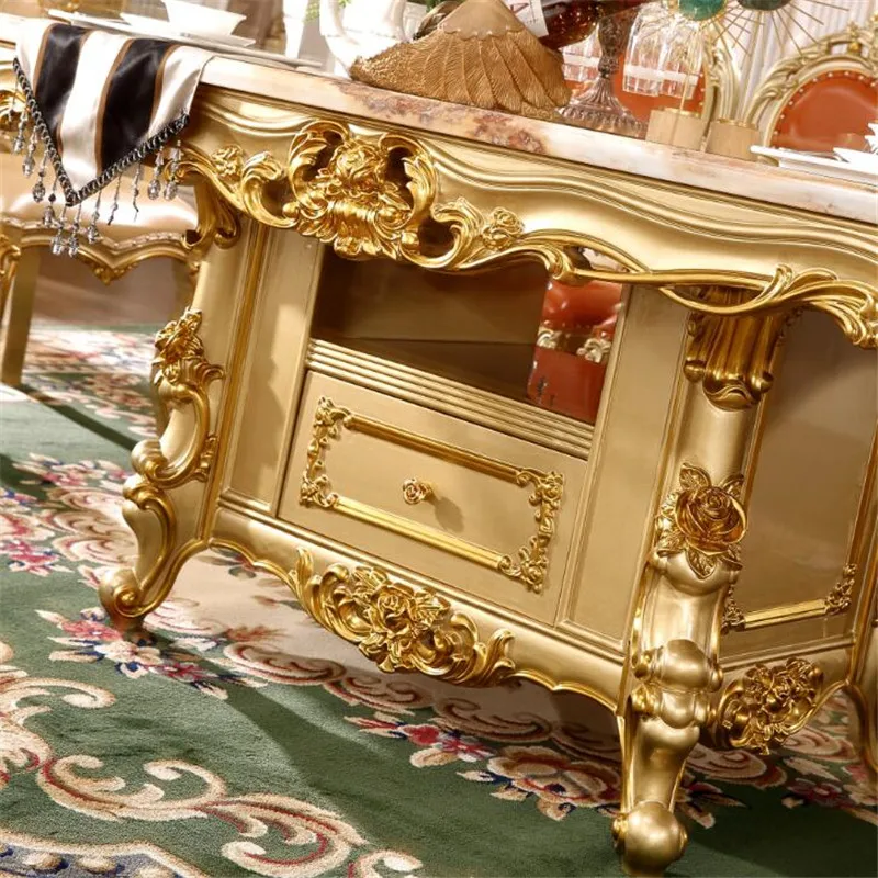 European marble dining table rectangular villa dining table gold table champagne gold