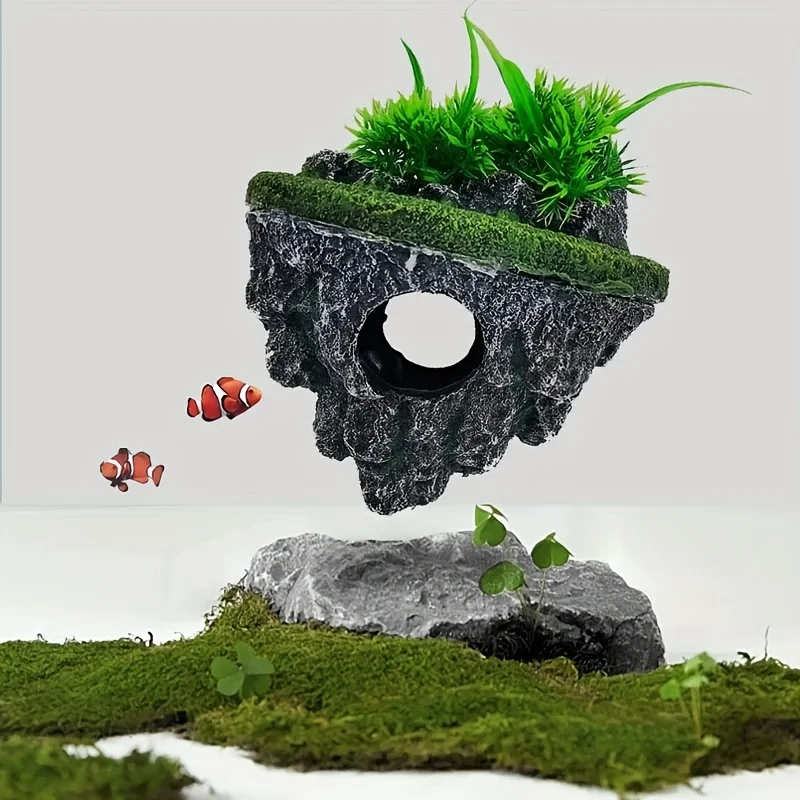 Mehrzweck-Aquarium-Schwimminsel-Dekor, Stein mit Unterstand für Fische, ökologische Landschaft, Steingarten für die Landschaftsgestaltung im Aquarium – Detail 4