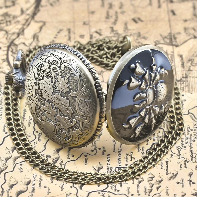 Steampunk 빈티지 청동 동물 거미 석영 주머니 시계 목걸이 펜던트 시계 체인 남성 여성 체인 선물