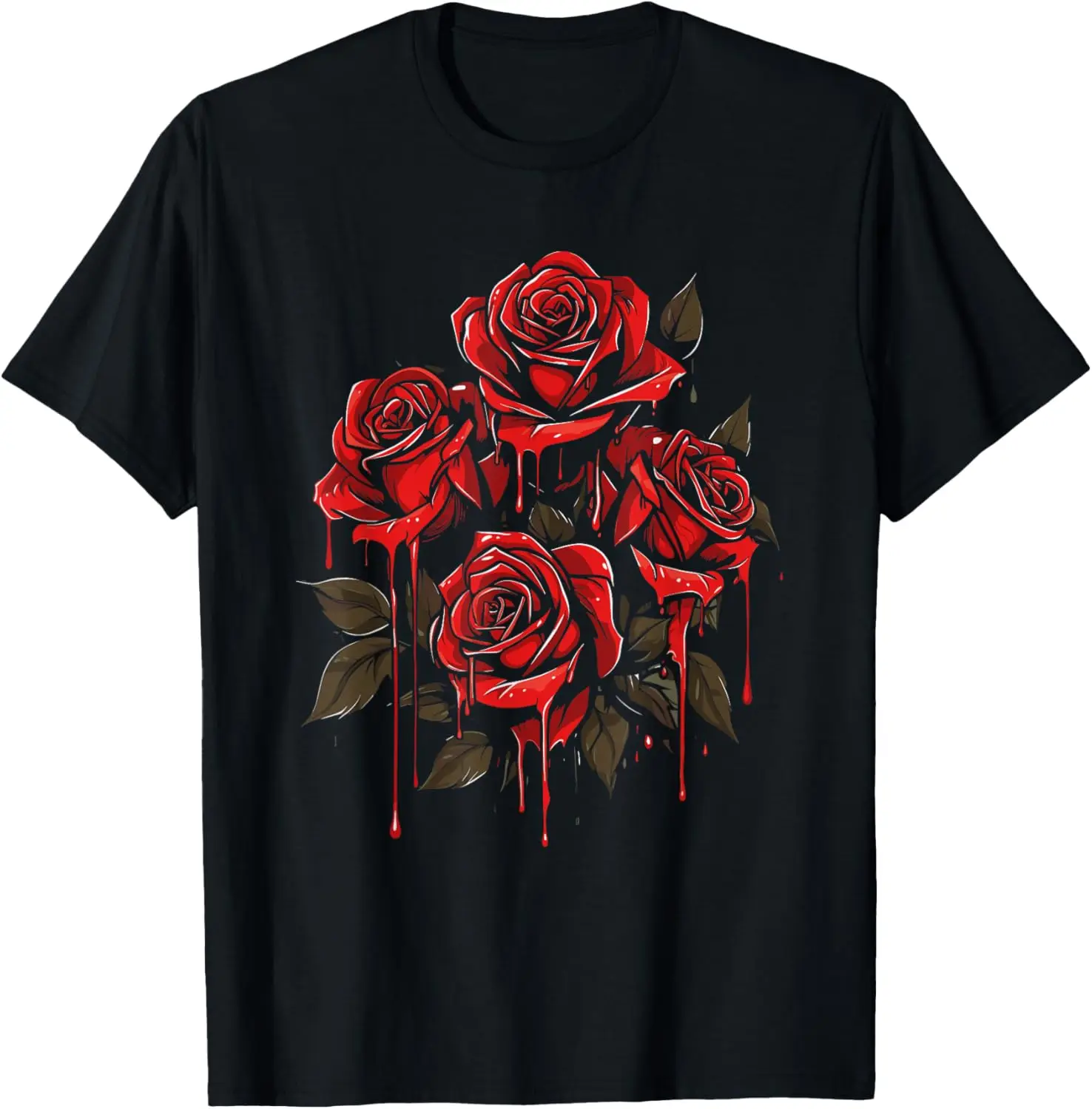 Camiseta Floral Rosa Vermelha - Flor Gótica Gotejando Rosa