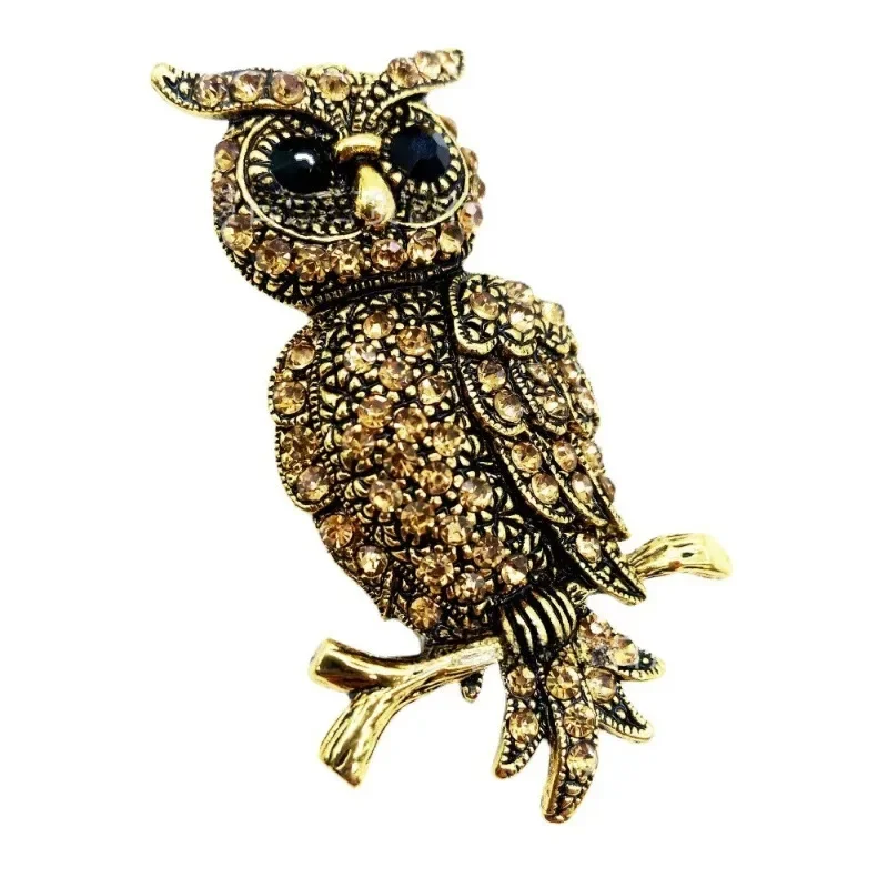 Vintage Owl Brooches for Women Unisex Shiny Zircon Animal Birds Brooches Pin