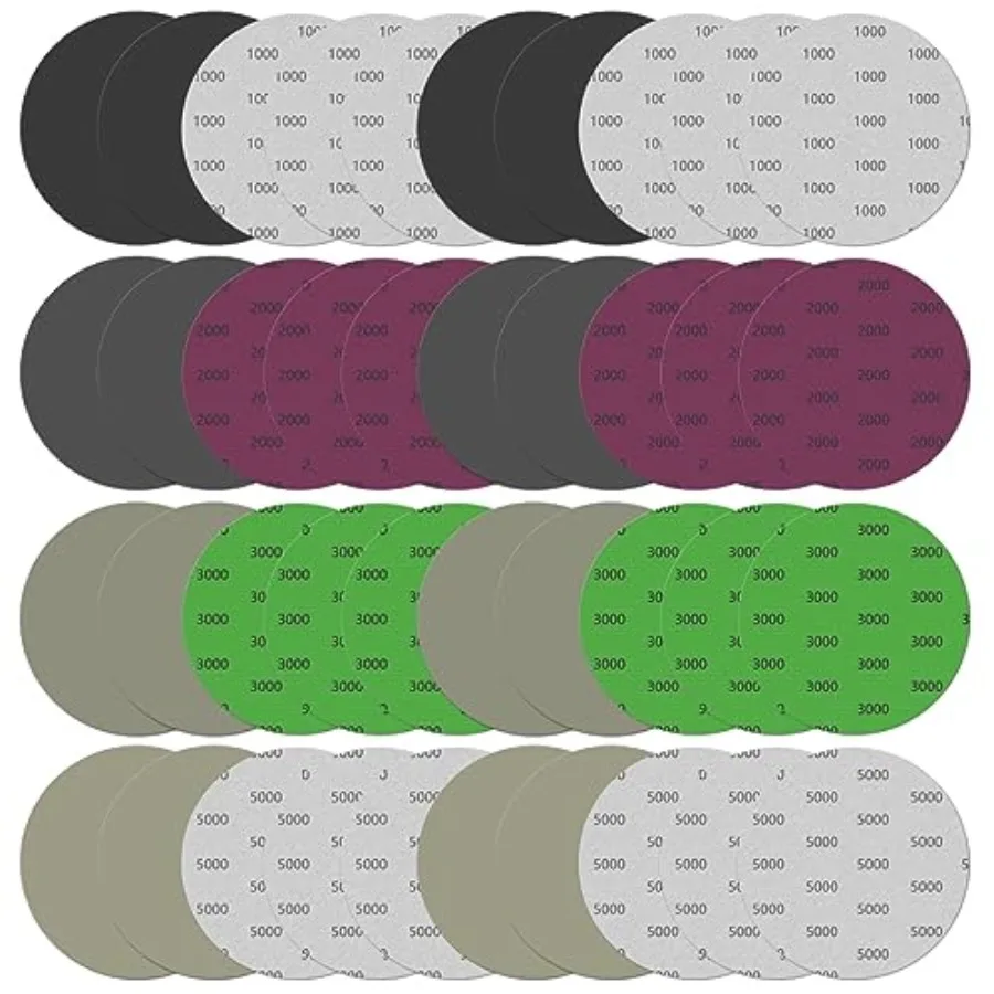 

40PCS 5 Inch Wet Dry Sanding Discs, Hook and Loop Orbital Sandpaper 1000/2000/3000/5000 Assorted Grit, Silicon Carbide High Gri