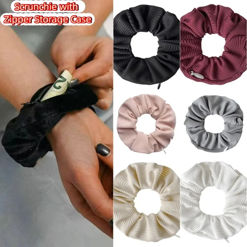 Versteckter Verschluss, Basic-Haargummi, Safe Sight Secret, hochelastischer Scrunchie mit Reißverschluss-Aufbewahrungstasche, Pferdeschwanzhalter