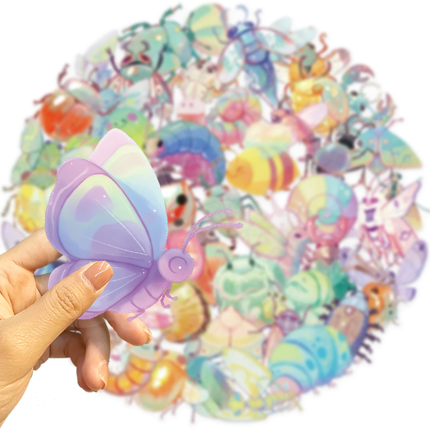 50 Stück süße bunte Käfer transparente Aufkleber Aufkleber Laptop Telefon Dekoration PET wasserdicht Aufkleber