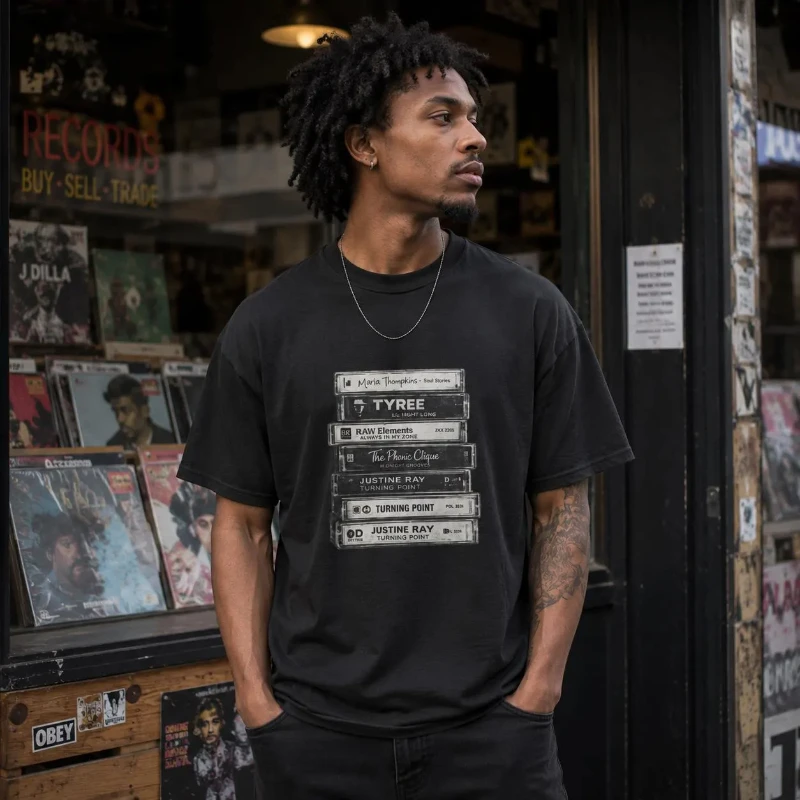 Vintage Cassette Tape Stack T-Shirt, Retro 90s Music Lover Graphic Tee, Old School Hip Hop R&B Inspired Unisex Shirt