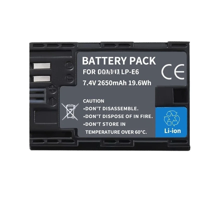 

2650mAh Li-ion LP-E6 LP-E6N Digital Battery for 6D 7D 5D Mark II III IV 5D 60D 60Da 70D 80D 90D 5DS R5 R6 XC10 XC15