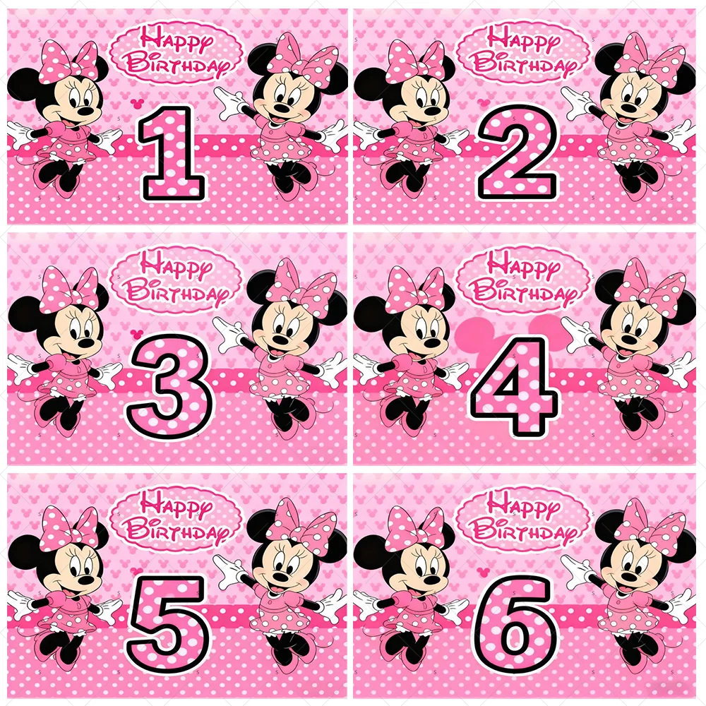 

Disney Minnie Mouse Background Girls Birthday Party Decorations Minnie Number Backdrop Baby Shower Supplies Photo Shoot Props