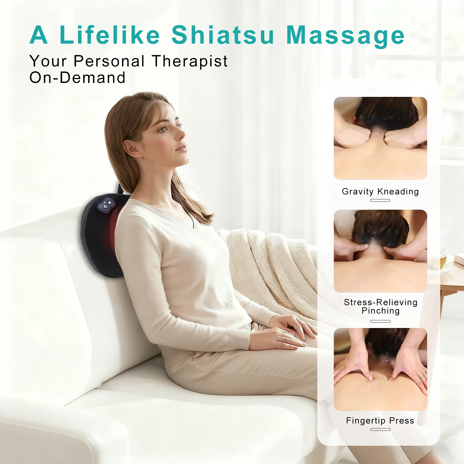 

Роскошная электрическая массажная подушка-массажер для шеи и спины с функцией шиацу, разминающим массажем и подогревом для снятия боли, подарок для мужчин и женщин, для дома и офиса