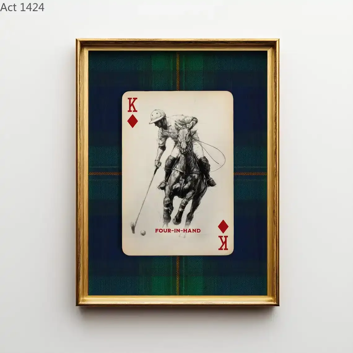 Polo Playing Card Wall Art Navy Plaid Equestrian Canvas Print Old Money Office Decor Heritage Americana Furnishings Decoratio