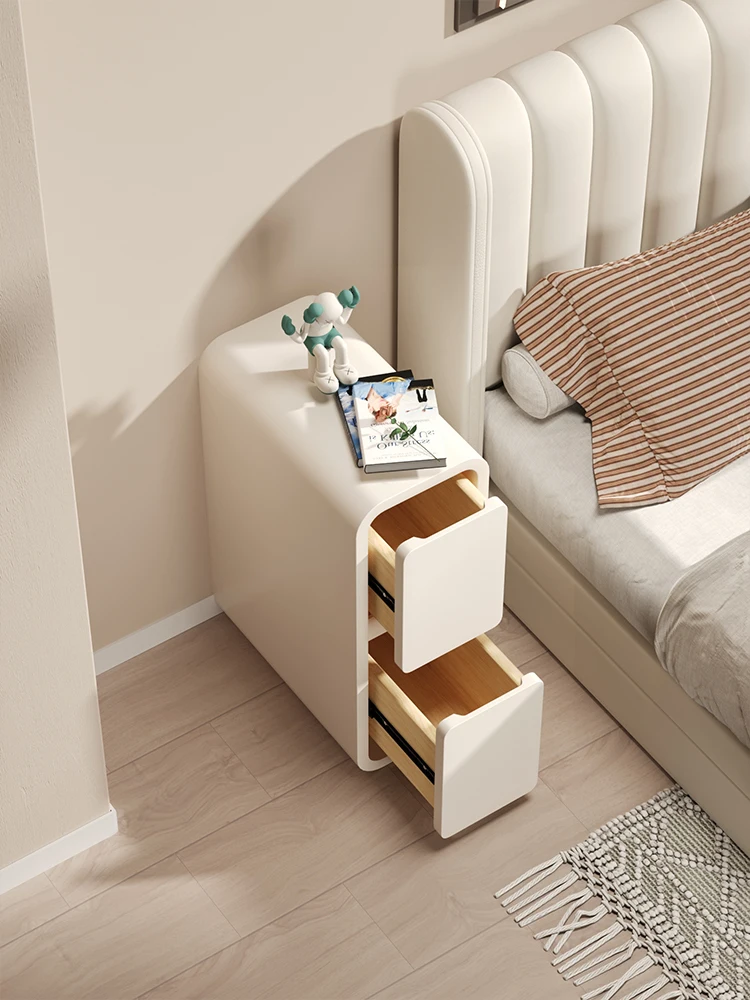 Extremely narrow bedside table, cream style, narrow bedside cabinet, ultra narrow bedroom storage cabinet, crevice style, small