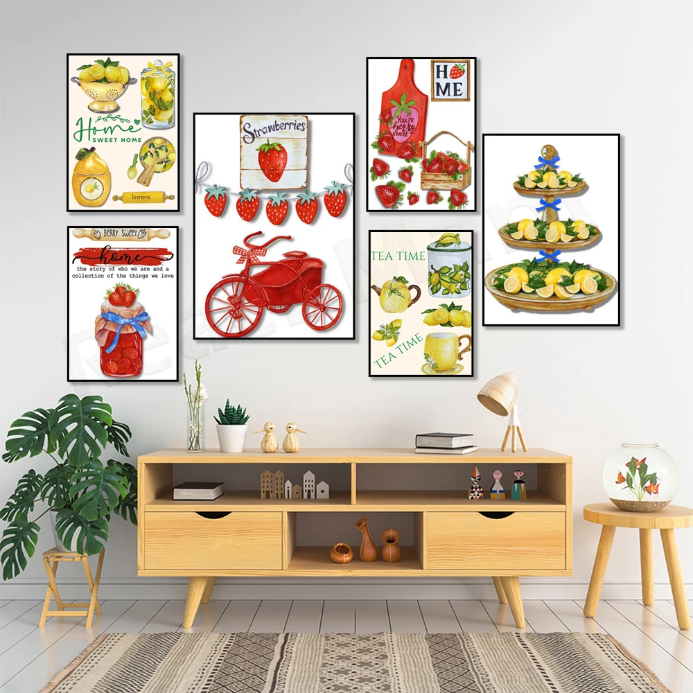 Mom's Magic Kitchen print, lemon theme, strawberry theme, home cooking, typography kitchen wall art decor poster canvas print