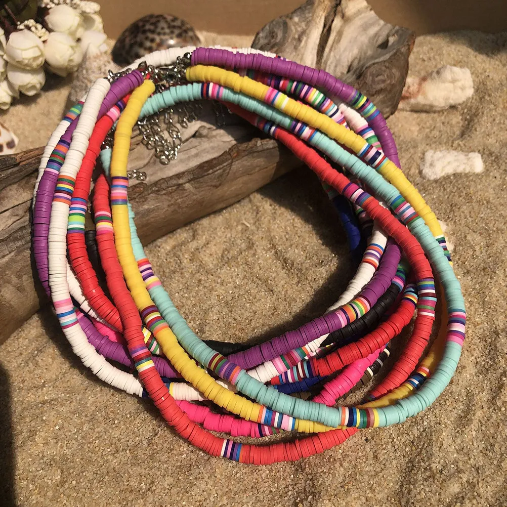 

Soft Polymer Clay Circle Necklace for Women Lightweight Comfortable Skin-Friendly Colorful Pendant Perfect Beach Party Travel