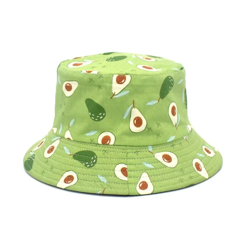 Unisex Avocado Print Bucket Fisherman's Hat Korean Style Reversible Basin Hat Boys & Girls Outdoor Sunshade Hat for Halloween