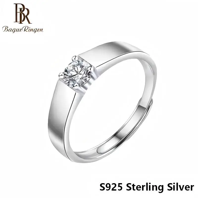 BR S925 Sterling Silver Moissanite Ring for Men Polished Inlaid 1CT Ring D VVS1 Exquisite Moissanite Jewelry Perfect Gift