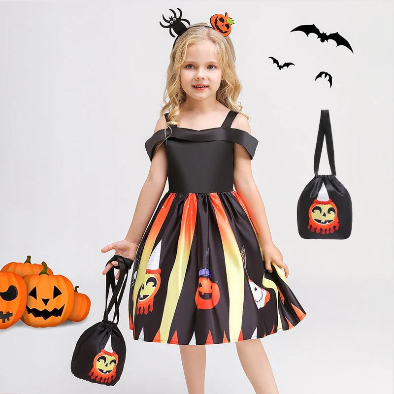 

New Fashion Halloween Costumes For Kids Girls Princess Dresses+Bag Gift Halloween Dance Party Wedding Vestidos Prom Dress 3-10Y