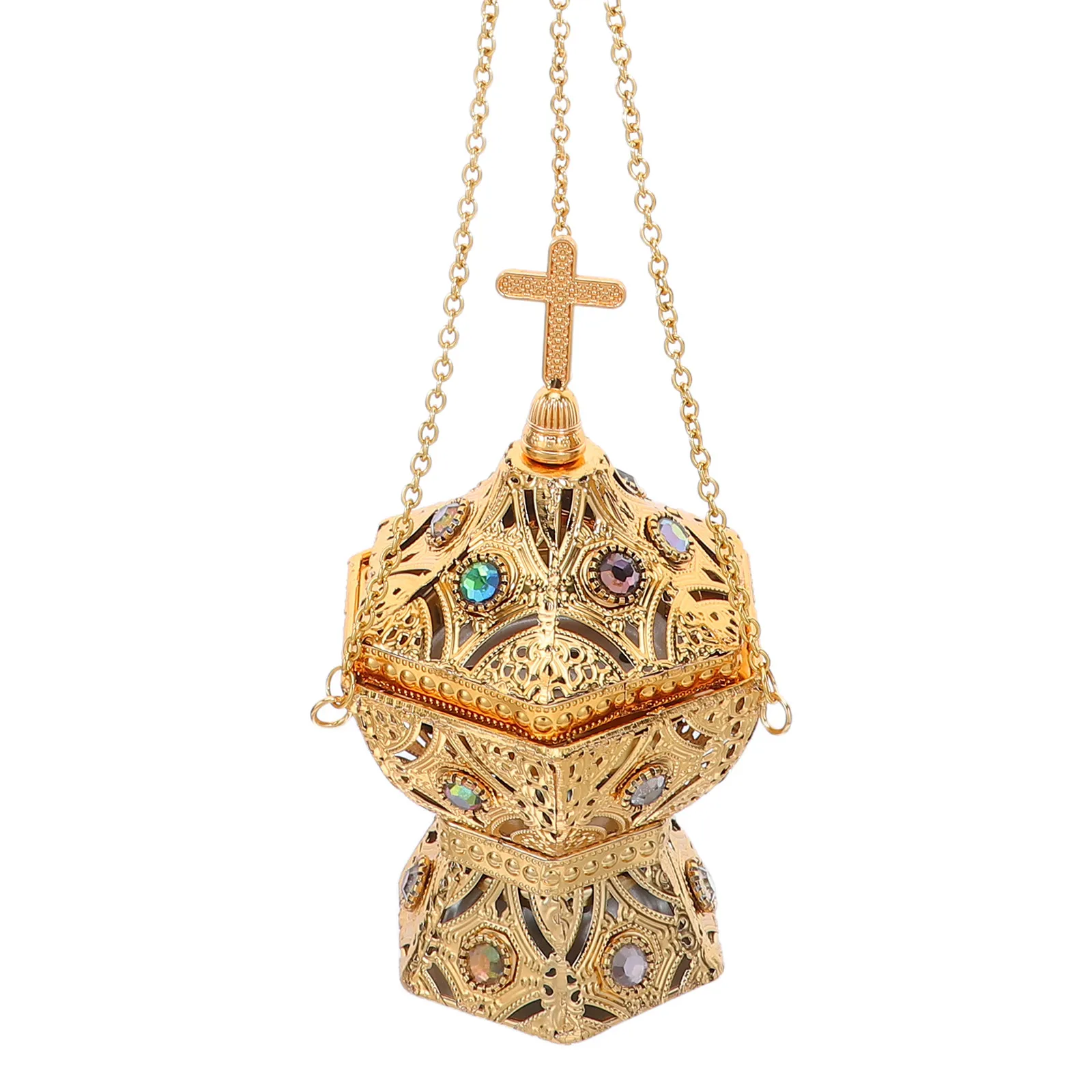 Metal Hanging Incense Burner Vintage Cross Censer Aromatherapy Spiritual Room Meditative Decor Charcoal Cone Stick Burner