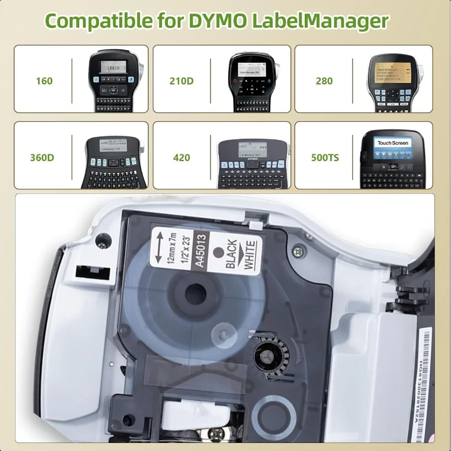 Replace for Dymo Label Maker Refills 45013 S0720530 D1 Label Maker Tape 1 2 in x 23 Ft Black on White Compatible with DYMO Labe