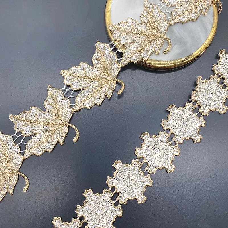 1 Yard Flower Leaves Stars Embroidery Lace Sewing Gold Wedding Dress Fringe Collar Crafts Fabric Sewing Accessories Wholesale