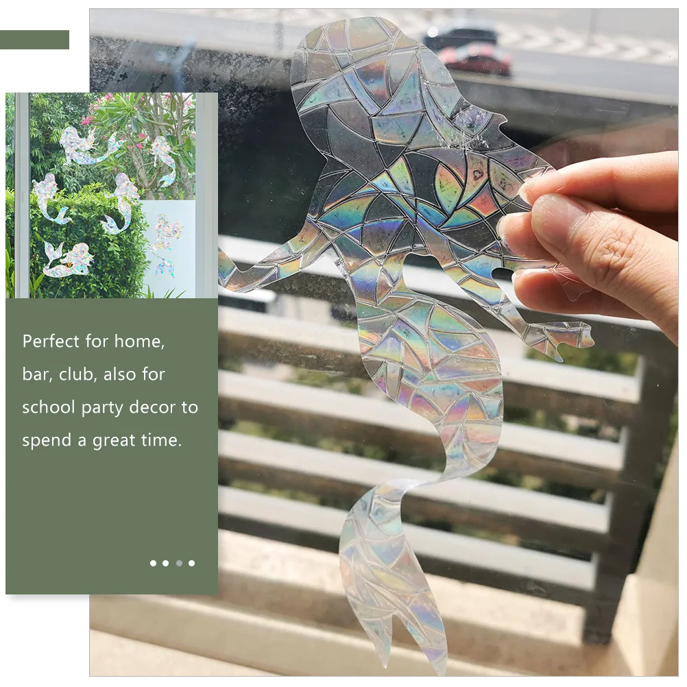 

6Pcs Indoor Mermaid Window Decals Refraction Stickers Creative Background Home Party Decor Mermaid Sticker Indoor Window Decal