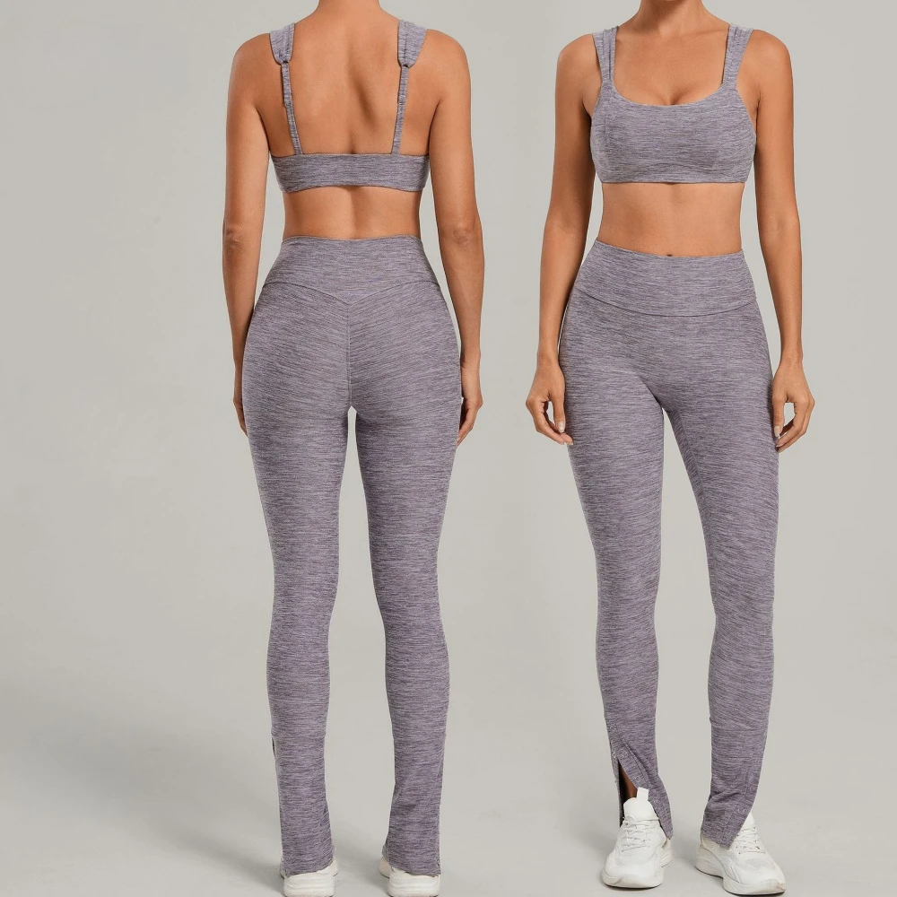 

Спортивный комплект для йоги с регулируемыми бретелями: женские однотонные брюки с высокой талией и широкими штанинами, фитнес-костюм для активного отдыха, комплект из двух предметов