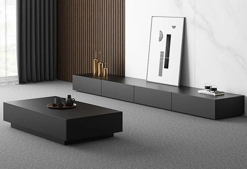 For Modern Minimalist Wood TV Cabinet, Black Floor-Standing Television Stand for Living Room