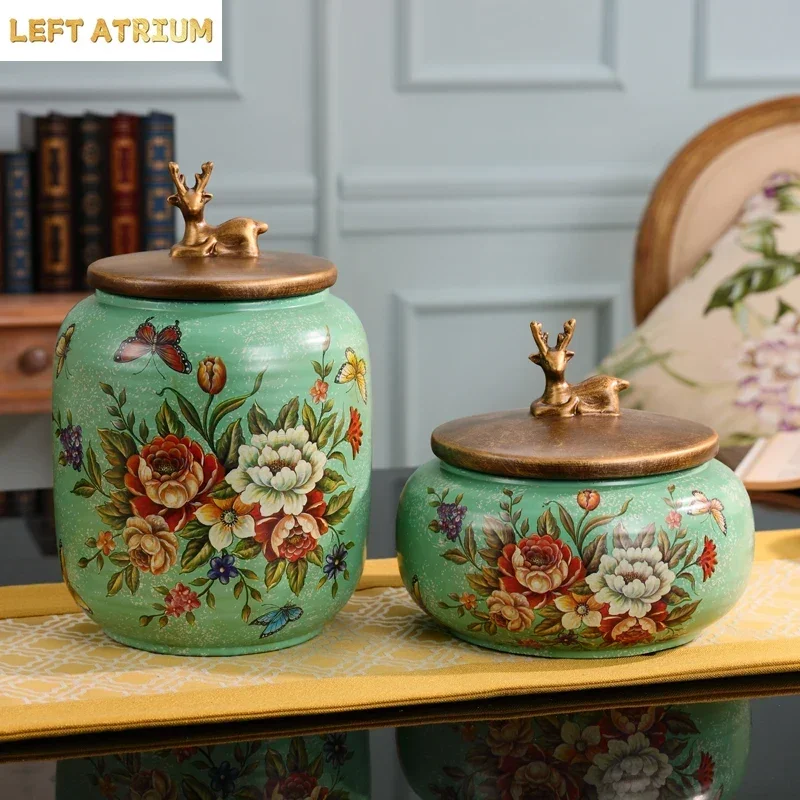 Chinese Creative Ceramics Storage Tea Pot Jar Spice Bottle Home Desktop Candy Jars Storage Box Organizer Modern Home Decor