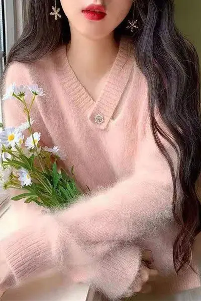 Свитера Джемперы Пуловеры Женские пуловеры Трикотажные изделия для йоги Круглый вырез Роза Аппликация Сад Природа Цветочный узор Довольно теплый