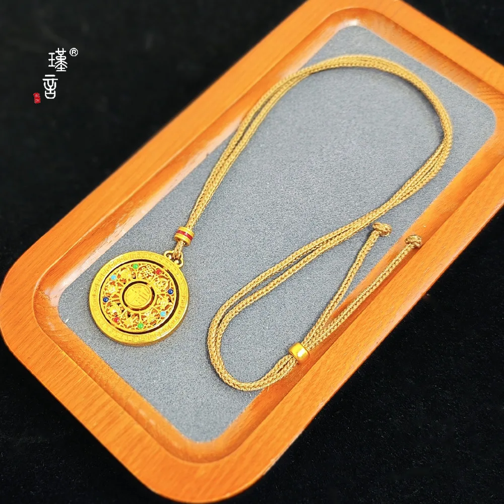 

Gold Shop 24K real gold rotatable Fu character pendant lanyard braided au999 gold jewelry jewelry rope hang neck necklace rope