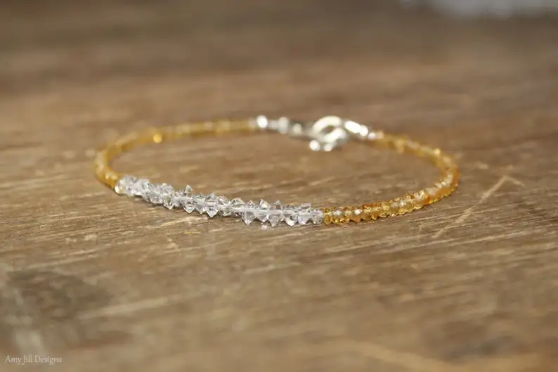 سيترين هيركيمر سوار مرصع بالألماس ، مجوهرات سيترين ، جوهرة نوفمبر ، مطرز ، سوار التراص ، مجوهرات الأحجار الكريمة #6