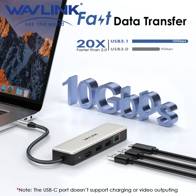 WAVLINK 6-IN-1 USB C To HDMI Docking Station With 2x10Gbps 100W PD IN 2.5G RJ45 For MacBook Pro/Air, iPad, Dell, HP, Lenovo