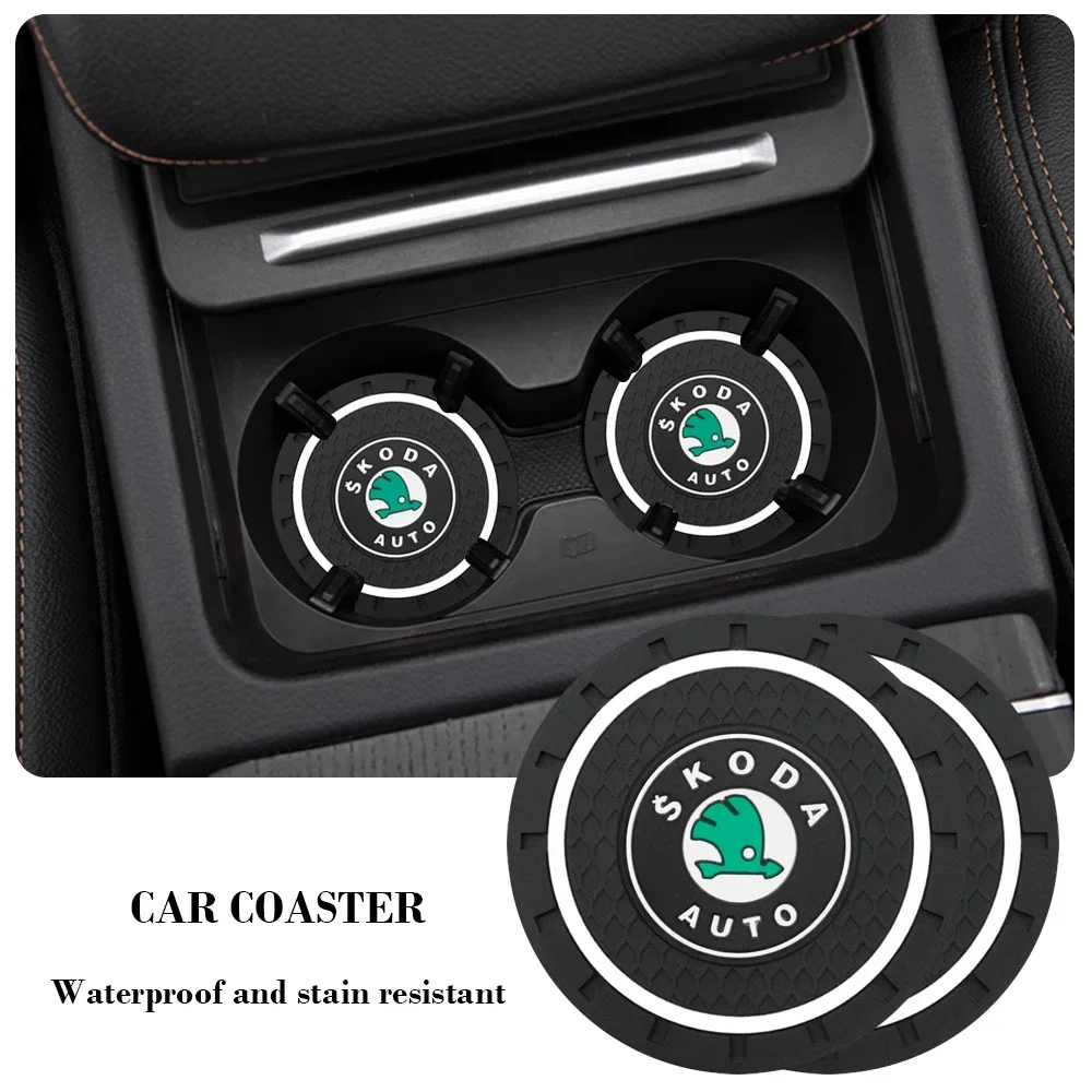 1/2pcs Car Coaster Silicone Epoxy Coaster Water Cup Bottle Holder Anti-slip Pad Waterproof For For Skoda Kodiaq Rapid Superb