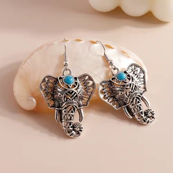 Bohemian Vintage Silver Color Elephant Drop Earrings for Women Cute Animal Pendants Dangle Earrings Girls Party Jewelry Gifts