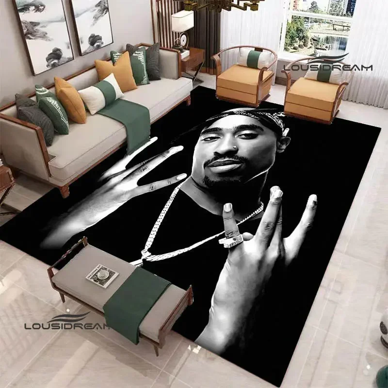 2PAC hip -hop singer retro printed carpet fashion yoga mats living room bedroom non -slip carpet photography props birthday gift