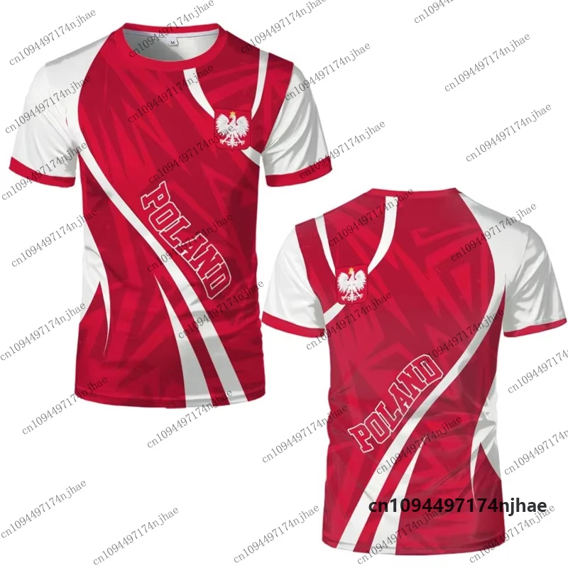 Summer New Poland Flag Print Football Jersey For Men T-shirt National Emblem Graphic Parent-child Casual Tees Sports Kids Tops