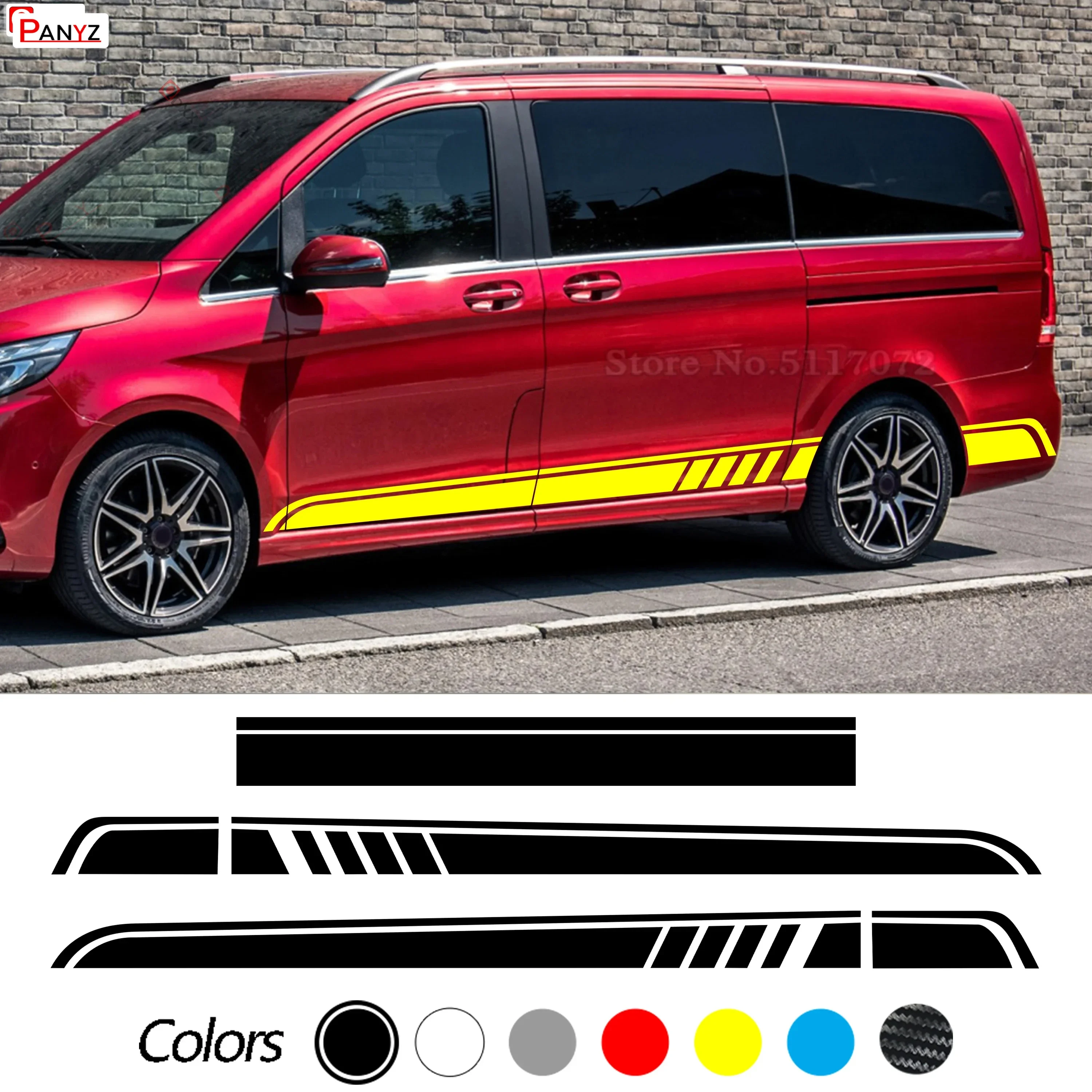 

For Mercedes Benz V Class W447 Vito Viano 2014-Present AMG Vinyl Accessories3Pcs Car Hood Decal Both Side Stripes Skirt Sticker