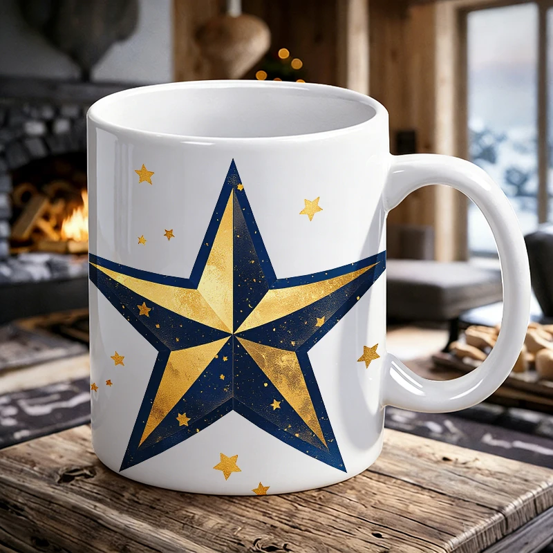 

American Retro Gold Star Ceramic Mug, coffee mug, milk mug, office tea cup, drinking cup, gift for friends, fade-resistant