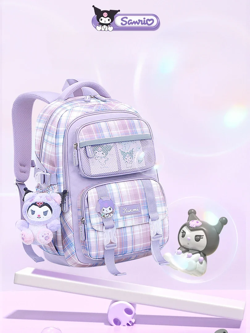 Sanrio Bolsa Primária para Mulher, Hello Kitty, Kuromi Girl Cinnamoroll, Mochila de Proteção da Coluna de Crianças, Mochila Escolar Bonito