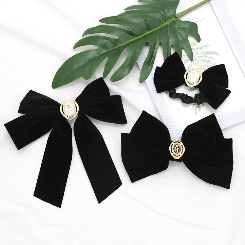 Pasador de Pelo con Lazo de Terciopelo Negro, Elegantes Pinzas para el Cabello con Rosas de Tela, Horquillas para Cola de Caballo de Moda Coreana para Niñas y Mujeres, Accesorios Dulces para el Cabello