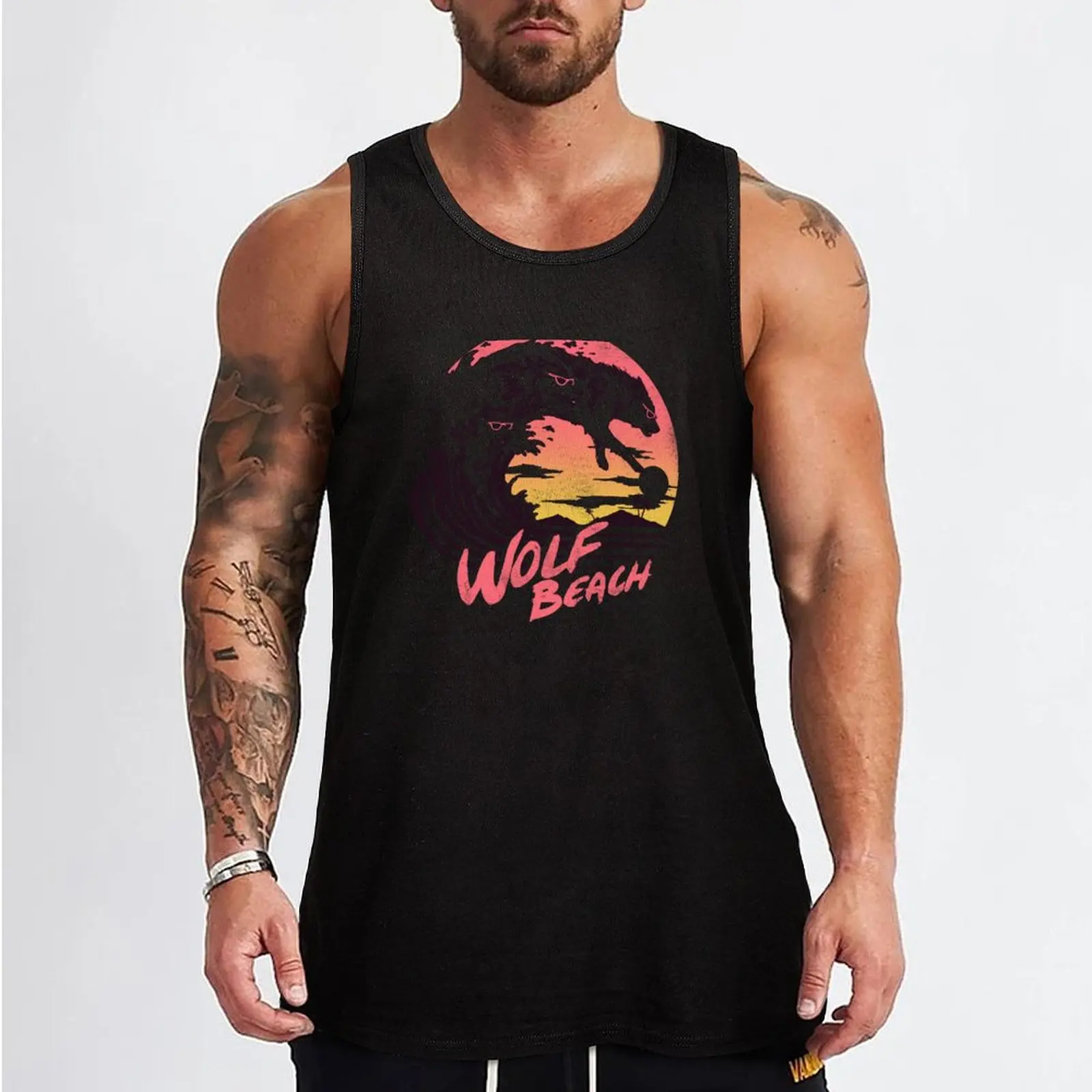 Wolf Beach Tank Top sports t-shirts for men muscle t-shirt t shirts summer Men's tops