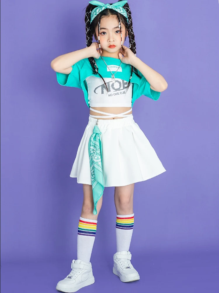 Kids Jazz Dance Dress Fashion Model Open Umbilical Suit Girl Hip Hop Dancing Costumes Teenage Streetwear Performance Outfits