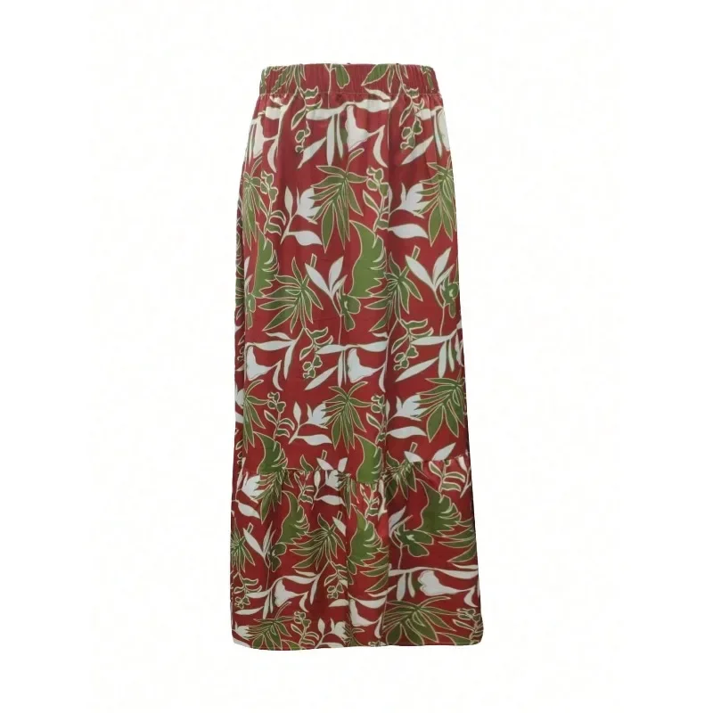 حجم كبير المرأة موضة أنيقة طباعة مرونة الخصر تنورة فام المرقعة تنورة ضئيلة الشارع الشهير عادية الكاحل طول تنورة طويلة